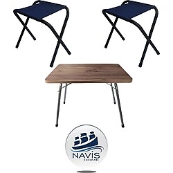 Navis Home 45x60 Katlanır Masa + 2 Adet Katlanır Balıkcı Plaj Kamp Tabure