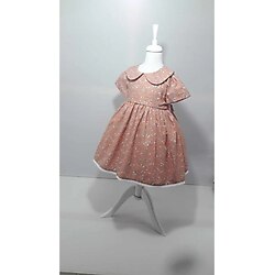 Este Duru Kids Kız Çocuk Turuncu Çiçekli Bebe Yaka Kısa Kol Kuşaklı Elbise (2,3,4,5 Yaş )