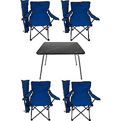 Bofigo 60x80 Granit Katlanır Masa + 4 Adet Kamp Sandalyesi Katlanır Sandalye Piknik Plaj Sandalyesi Mavi