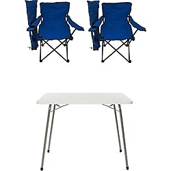 Bofigo Katlanır Masa + 2 Adet Kamp Sandalyesi Katlanır Sandalye Mavi 60x80