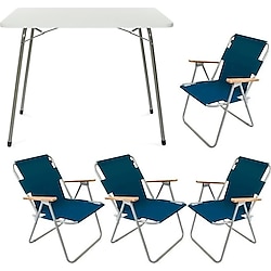 Bofigo Katlanır Masa ve 4 Adet Katlanır Sandalye Kamp Seti Mavi