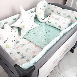 uykucubebe 70x110 Park Yataklara Uygun Mint Yeşil Bulutlu Model Bebek Uyku Seti 10 Parça (BEŞİK DAHİL DEĞİLDİR)