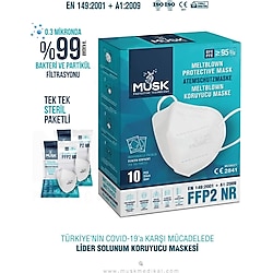 Musk FFP2 N95 5 Katlı Meltblown 10'lu 10 Paket Ultrasonik Koruyucu Maske