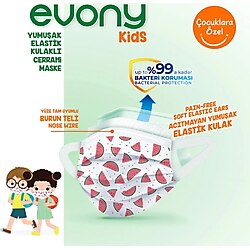 Evony Kids 3 Katlı Yumuşak Elastik Kulaklı Desenli 10'lu 10 Paket Çocuk Maskesi