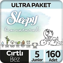 Sleepy Bio Natural Ultra Paket Bebek Bezi 5 Numara Junior 160 Adet U00000000001421