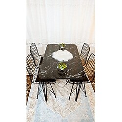 YusGos Mutfak Yemek Masa Takımı Mermer Desencafe Masası 4 Adet Tel Sandalye 1 Adet Masa