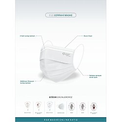EGE MASKE Ege Tek Kullanımlık Lastikli Telli 3 Katlı Cerrahi Koruyucu Medikal Maske