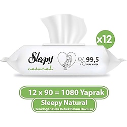 Sleepy Natural Yenidoğan 90 Yaprak 12'li Paket Islak Mendil