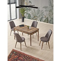 Kaffahome Kahverengi 80x130 Açılabilir Masa Sandalye Takımı Mutfak Masası Yemek Masası, 4 Gri Sandalye