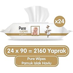Pure Baby Organik 90 Yaprak 24'lü Paket Islak Mendil