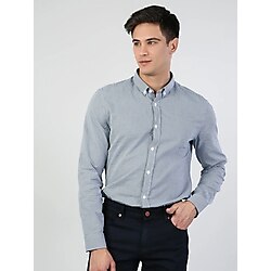 Colin's Slim Fit Shirt Neck Erkek Mavi Uzun Kol Gömlek