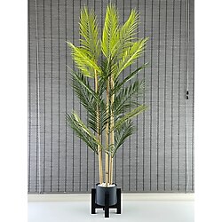BAHÇEM Yapay Çiçek Areka Ağacı Palmiye Bambu Saplı Beton Saksılı Stand Ayaklı Salon Çiçeği 18 Yaprak 125 Cm