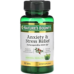 Nature's Bounty Anxiety & Stress Relief, Ashwagandha Ksm-66, 50 Tablets, Ashwaganda, L-teanin