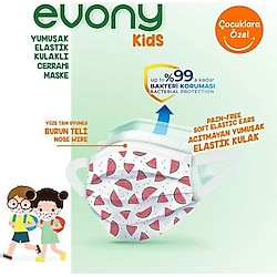 Evony Kids 3 Katlı Yumuşak Elastik Kulaklı Desenli 50'li 2 Paket Çocuk Maskesi