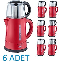 Awox Teaplus Kırmızı 2000 W Cam Demlikli Çay Makinesi 6 Adet
