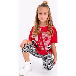 Rolypoly Start Zebra Kırmızı Kız Çocuk Tayt Kapri Takım