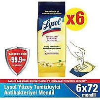 Lysol 72 Adet 6'lı Paket Yüzey Temizleyici Antibakteriyel Mendil