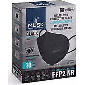 Musk Black FFP2 NR N95 5 Katlı Meltblown Siyah 10'lu 5 Paket Ultrasonik Koruyucu Maske