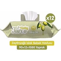 Baby Turco Zeytinyağlı 90 Yaprak 12'li Paket Islak Bebek Havlusu