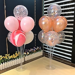 1 Adet 7li Balon Ve Şeffaf Doğum Günü Ayaklı Balon Süsleme Standı