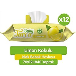 Baby Turco Limon Kokulu 70 Yaprak 12'li Paket Islak Bebek Havlusu