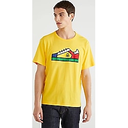 United Colors of Benetton 3096J18B2 İkonik Baskılı Erkek T-Shirt, Sarı, S