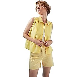 DeFacto V0636AZ Relax Fit Basic Kolsuz Gömlek Kadın Sarı (YL117), XL