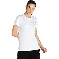 PUMA Essentials+ Metalik Logo Kadın T-Shirt, Beyaz, M