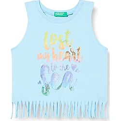 United Colors of Benetton Kız Çocuk Simli Baskılı Püsküllü T-Shirt, Çok Renkli, 1 Yaş
