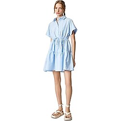 Koton Kadın Gömlek Elbise Kısa Kollu Düğmeli Volanlı Beli Büzgülü, Mavi (612), 34