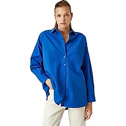 Koton Kadın Uzun Kollu Cep Detaylı Gömlek, Mavi (699), 40