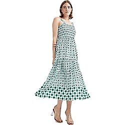 DeFacto V7275AZ Kare Yaka Desenli Volanlı Maxi Elbise Kadın Yeşil (GN1), 44