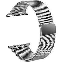 Moserini Apple Watch Series 6 40 mm Hasır Metal Kordon Kayış Mıknatıslı Milanese Loop - Gümüş