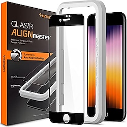Spigen Apple iPhone SE (2022 / 2020) / iPhone 8 / iPhone 7 Cam Ekran Koruyucu Kolay Kurulum AlignMaster Full Cover Black / Siyah - AGL01294