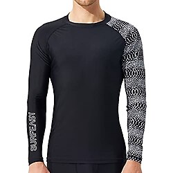 Erkek Uzun Kollu Rash Guard Yüzme Gömleği, UPF 50+ Güneş Koruması Hızlı Kuruyan Sörf Yüzme Balıkçılık Yürüyüş Gömlekleri Tişört, Yılan Tartısı, L