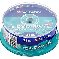 VERBATIM DVD-RW 4X 25PK SPINDLE 4.7GB MATT SILVER