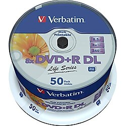 VERBATIM DVD+R Double Layer 8.5GB 8X Printable 50 Pack Spindle