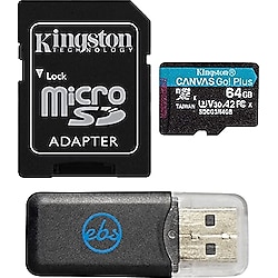 Kingston Canvas Go Plus U3 V30 A2 64 GB MicroSDXC Hafıza Kartı DJI Avata, Mini 3 Pro, DJI RC, RC Pro, FPV Gözlük V2 (SDCG3/64 GB) ile Çalışır But Stromboli Micro SD Kart Okuyucu