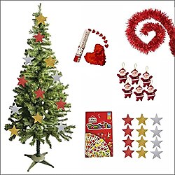 Lüks Yılbaşı Çam Ağacı Seti 180 Cm, Tombala, Yılbaşı Süsleri Paketi, Lüks Noel Ağacı, Peri Ledli