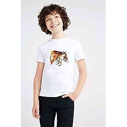 Watercolor Tiger Baskılı Unisex Çocuk Beyaz T-Shirt (534788141) Beyaz