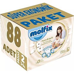 Molfix Pure&Soft 2 Numara Mini 88 Adet Süper Fırsat Paketi Bebek Bezi