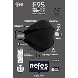 Nefes F95 F99/N95 FFP2 Premium Kore Tipi 10'lu 5 Adet Tekli Paketli Maske Siyah