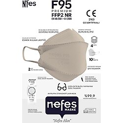 Nefes F95 (N95) Ffp2 Premium Kore Tipi Maske Krem Renk - 50 Adet