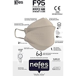 Nefes F95 (N95) Ffp2 Premium Kore Tipi Maske Krem Renk - 100 Adet