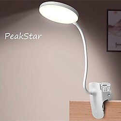 Peak Star Şarjlı Dokunmatik LED Masa Lambası Klipsli Çalışma Okuma Işığı 3 Kademeli USB Kablolu Akrobat Lamba - Beyaz