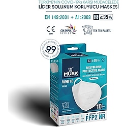 Musk FFP2 N95 5 Katlı Meltblown Beyaz 10'lu 2 Paket Ultrasonik Koruyucu Maske