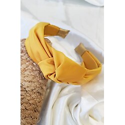 BAHELS Kadın Sarı Renk Saten Düğümlü Lüx Zara Model Taç Saç Bandı