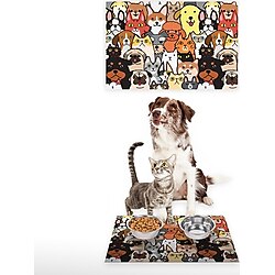 Vagonik Water Food Kedi Köpek Desenli Dijital Baskılı 35X50 Dekoratif Çok Amaçlı Mama Altlığı Mama Paspası - Kahverengi