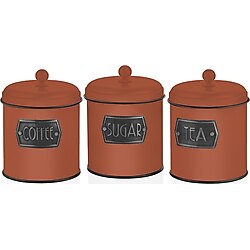 The mia 3 lü metal kavanoz - çay şeker kahve saklama kavanozu kiremit renk