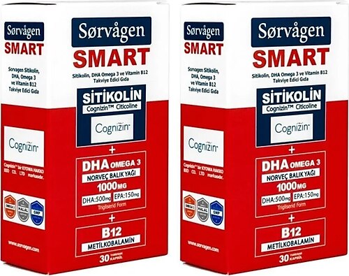 Sorvagen Smart Sitikolin DHA Omega 3 Norveç Balık Yağı ve B12 30 Kapsül 2 Adet